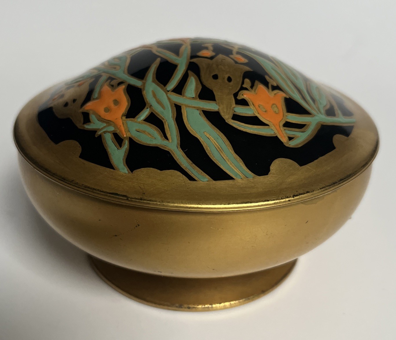 Antique DeVilbiss Art Nouveau Powder Jar Enameled Lid Toledo Ohio c1900