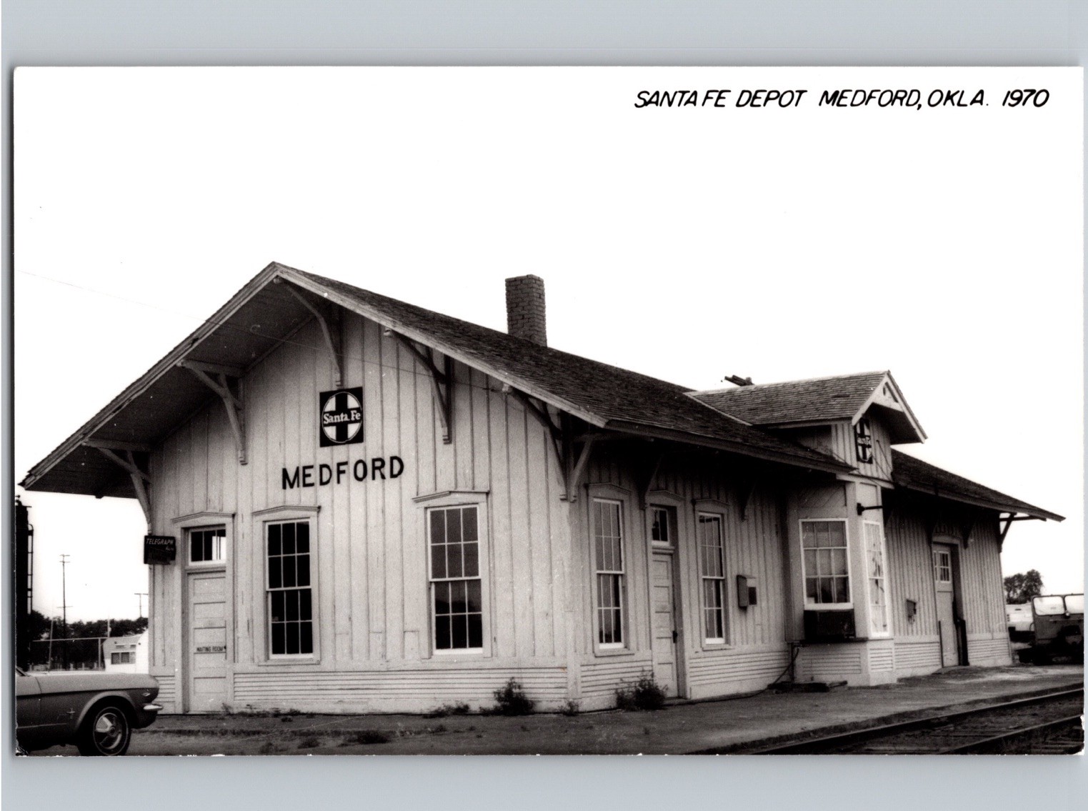 c1970 Santa Fe Depot Medford Oklahoma OK Grany County RPPC Real Photo