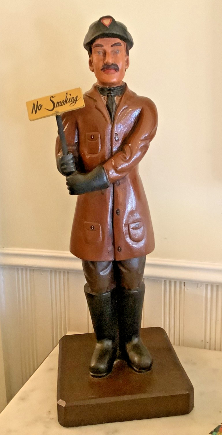 Vtg Lg 22” Sculpture Butler Driver with NO SMOKING Sign, Plaster by Hand, Unique