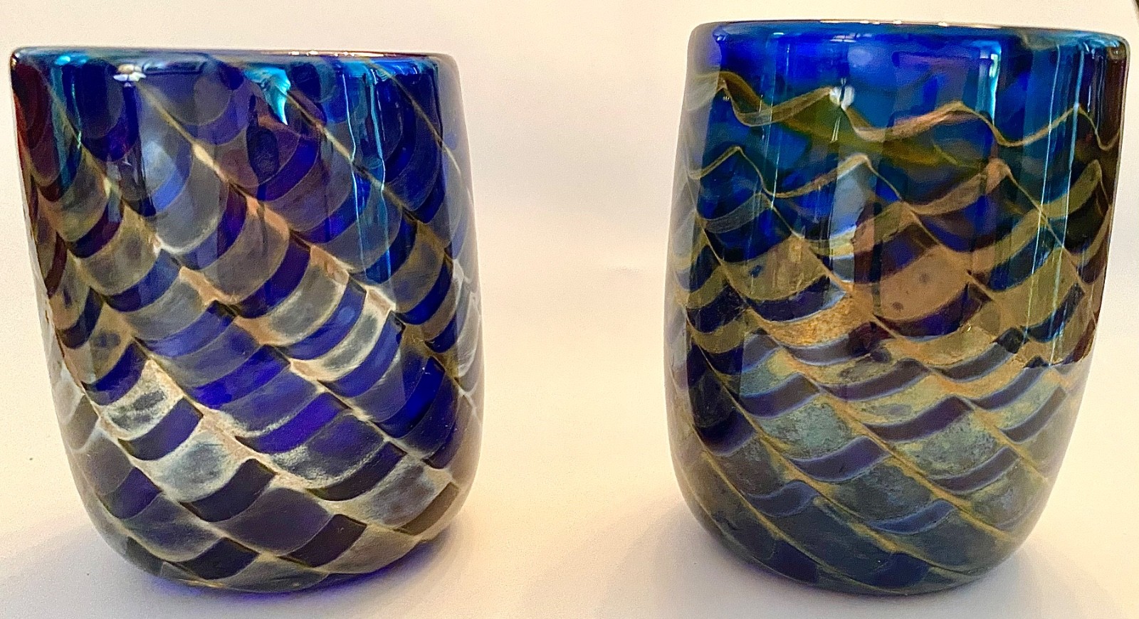 Stephen Fellerman Studios ’83 Pair Pulled Feather Cobalt Art Glass Signed