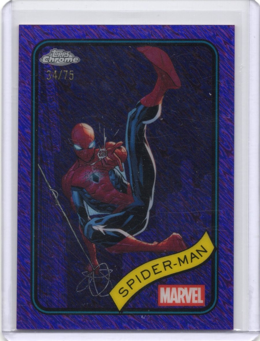 SPIDER-MAN 2025 TOPPS CHROME MARVEL PURPLE SHIMMER #34 /75 SPIDER-MAN 2025 TOPPS CHROME MARVEL PURPLE SHIMMER #34 /75