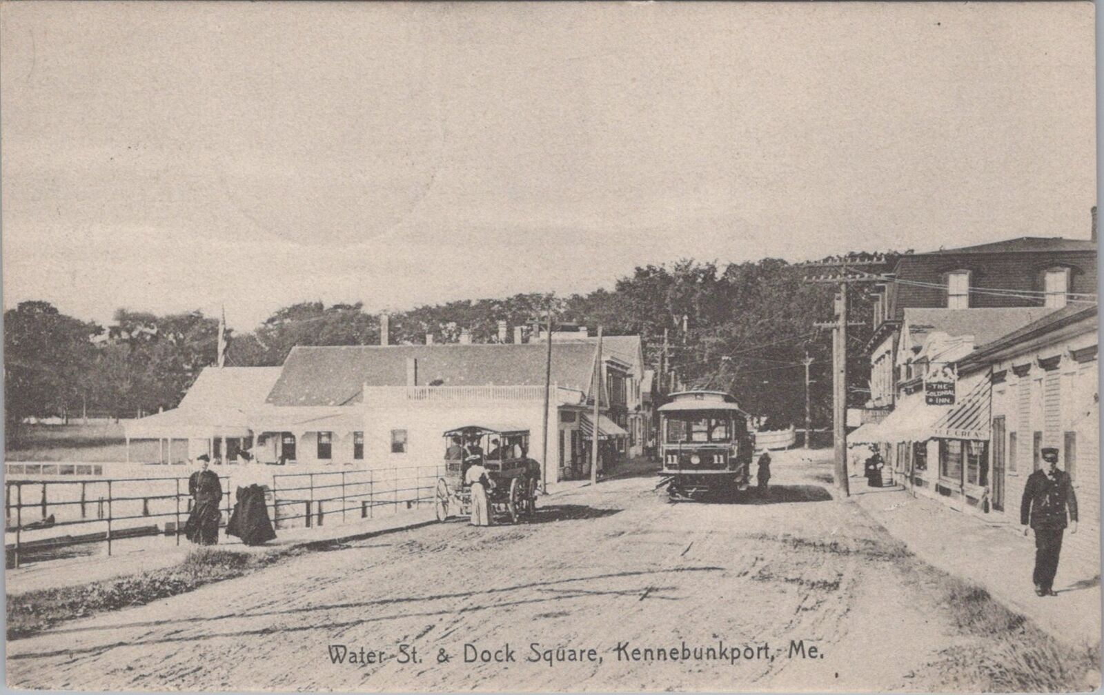 Water St. & Dock Square Kennebunkport Maine Trolley Colonial Inn 1907 Postcard