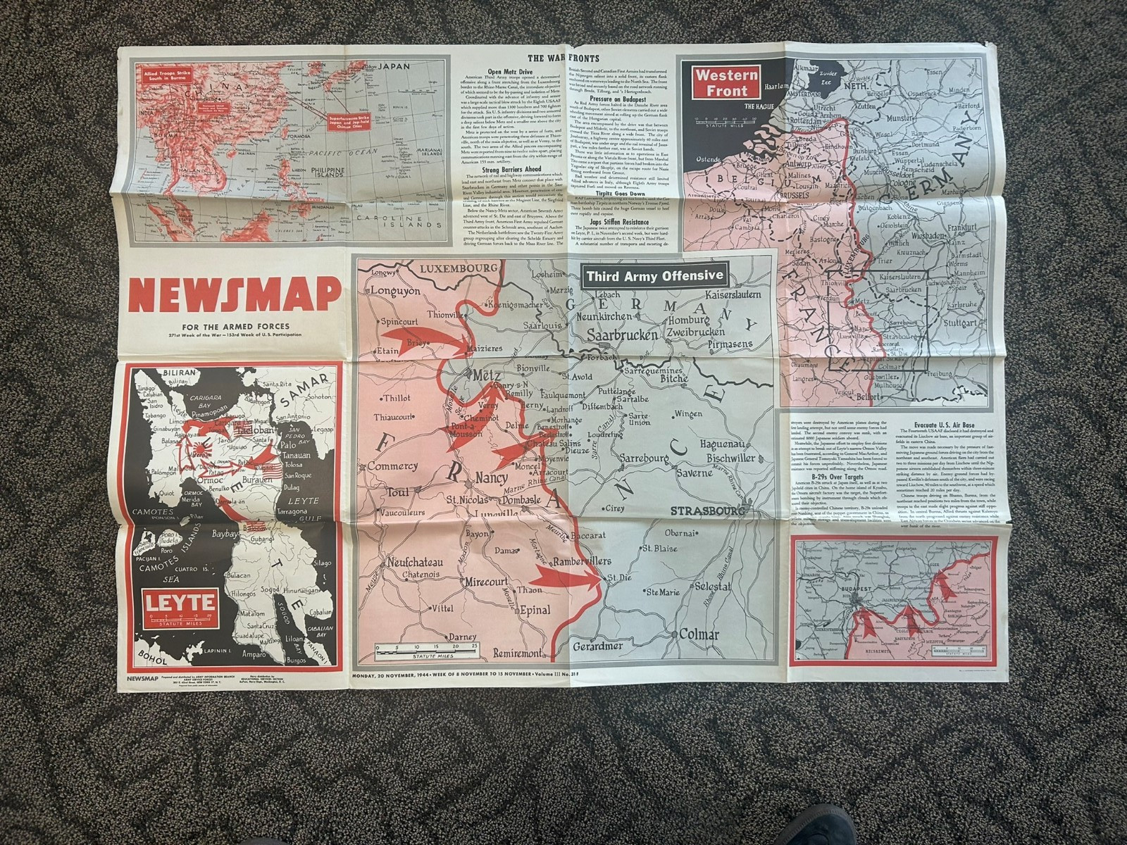 Vintage Nov. 20, 1944 WWII NEWSMAP - Amphibian Armies