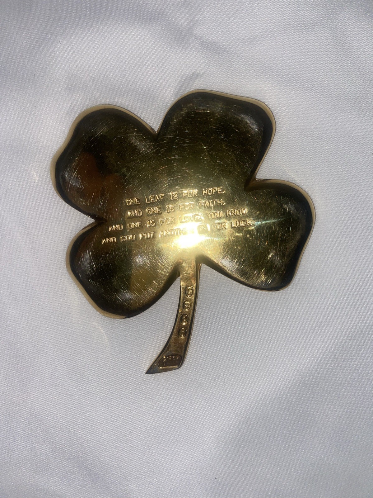Vintage Gerity 24k Gold Plated Shamrock Four Leaf Clover PaperWeight 4.5”