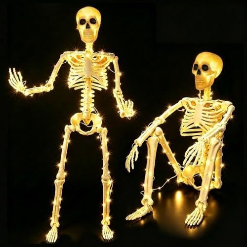 2 Pack 36in 300 LED Light Up Halloween Skeletons Full Body Posable Decor