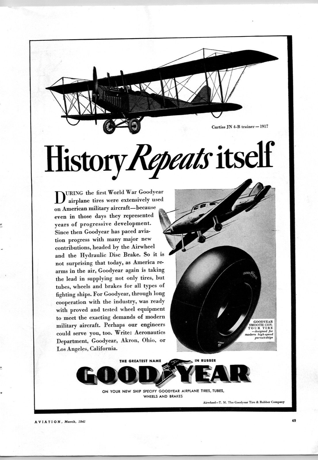 Vintage 1941 Aviation Print Ad - GOODYEAR Tires
