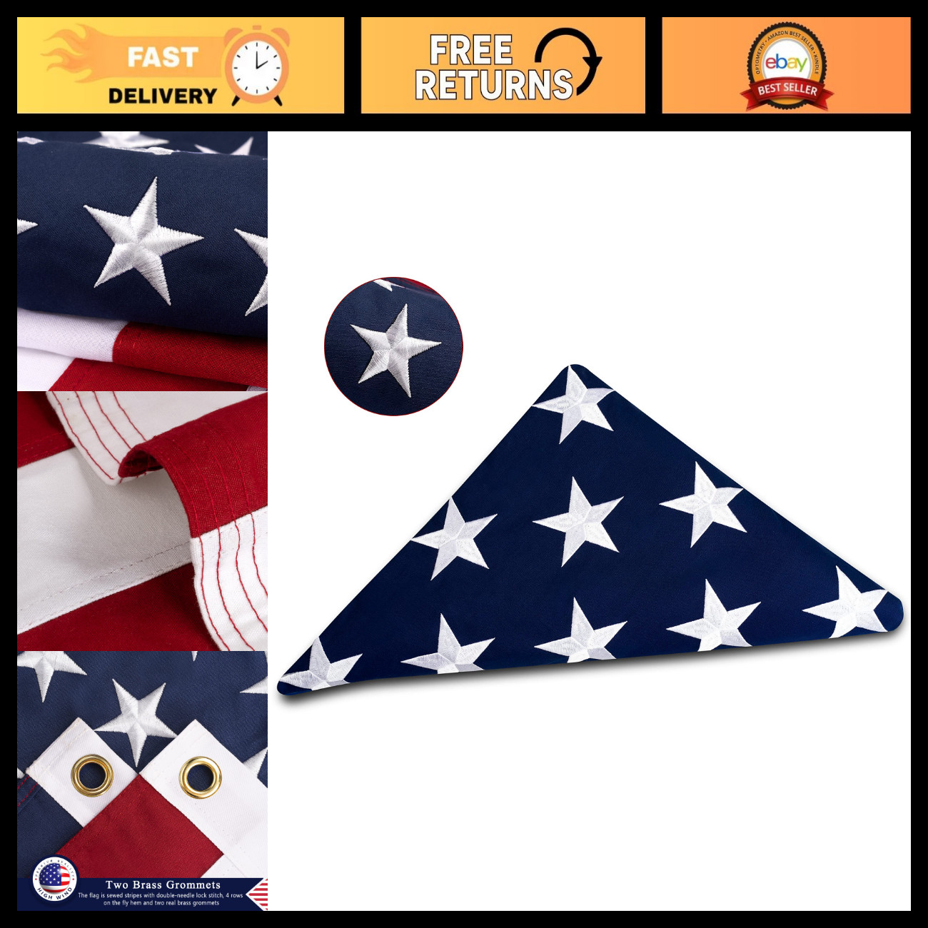 American Burial Flag 5x9.5 ft - 100% Heavy Duty Cotton Memorial Flag American Burial Flag 5x9.5 ft - 100% Heavy Duty Cotton Memorial Flag