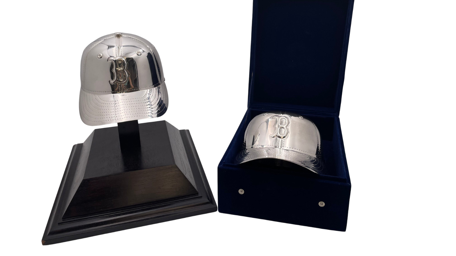 Pair of Sterling Silver Large Baseball Caps By Wallace For Nomar Garciaparra