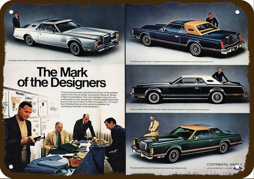 1977 LINCOLN CONTINENTAL MARK V Car Designers DECORATIVE REPLICA METAL SIGN