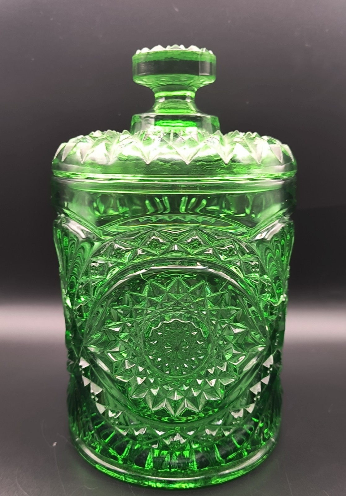 Vintage Emerald Green Hobstar Cookie Jar | Imperial Glass Mid Century Kitchen...