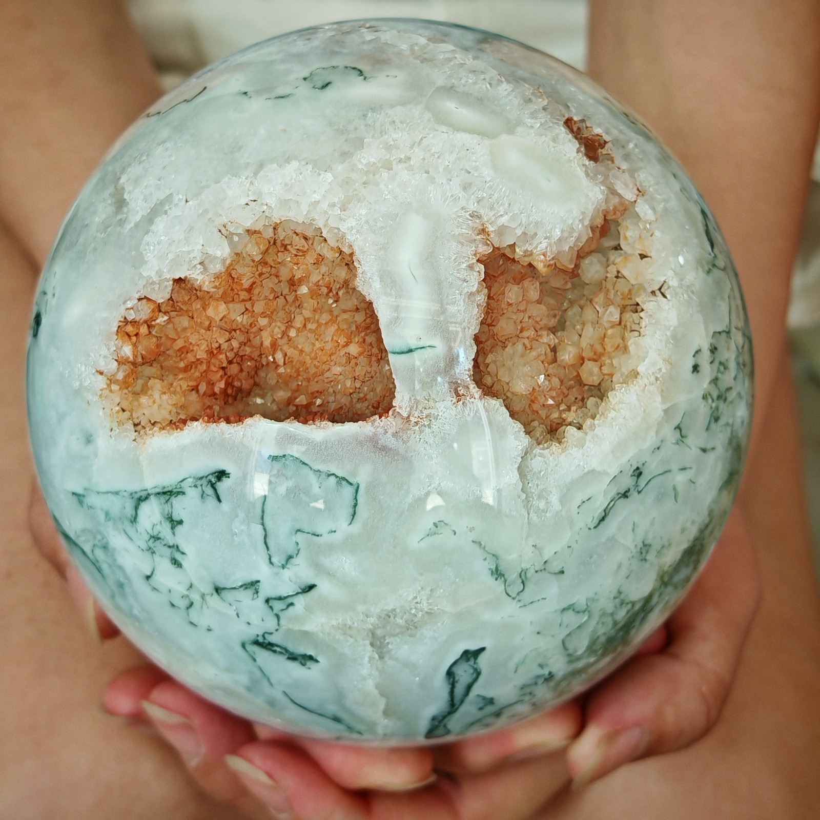 6.6LB Large Moss Agate Sphere Polished Orb Landscape Pattern Natural Gemstone