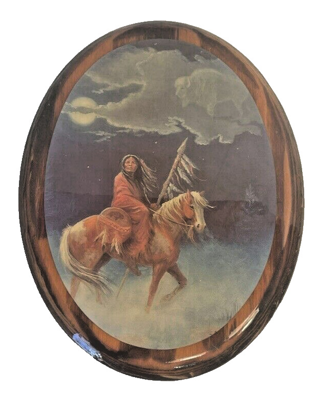 VTG Wood Art on Wood Native American Woman Riding Horse Wall Plaques Nature