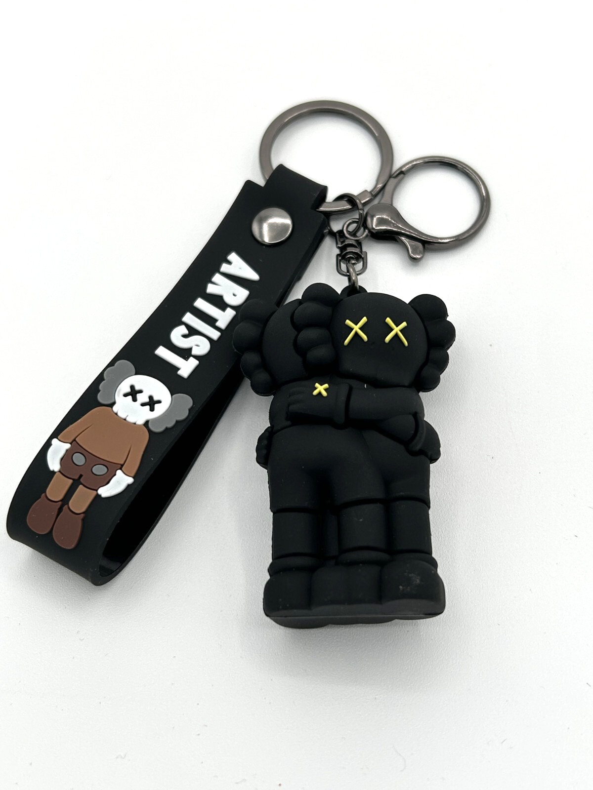 3D KAWS Keychain (Black Hugging) Figure Keyring and Hand Strap Bag Charm Pendant