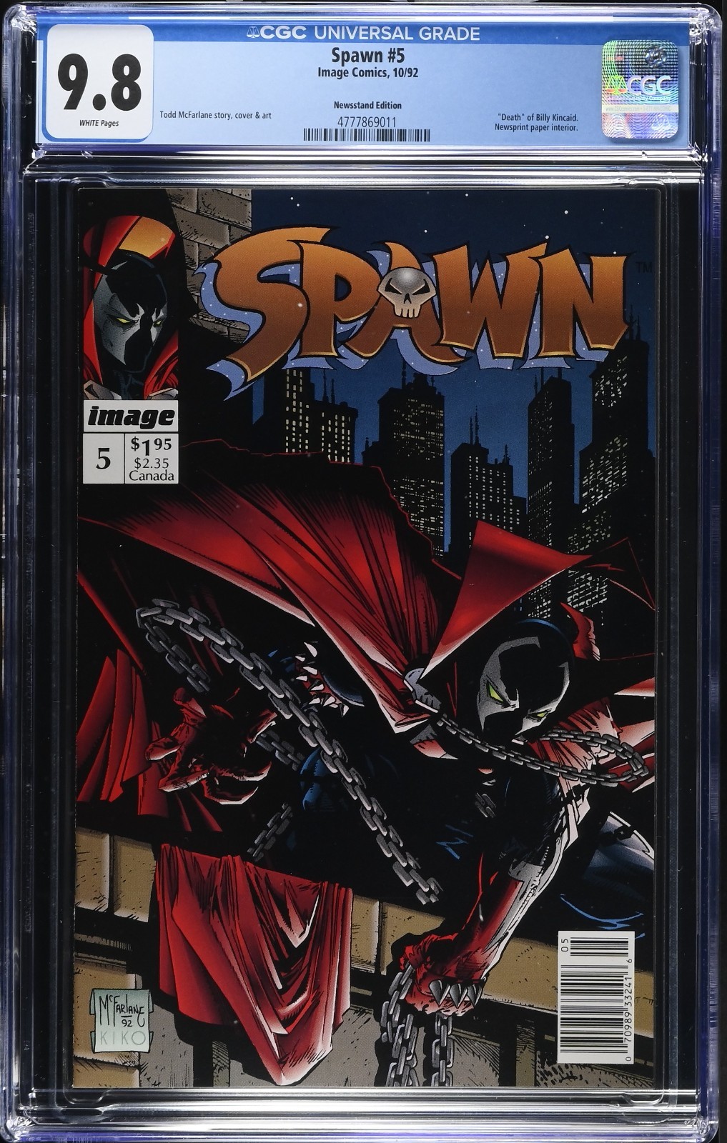 Spawn #5 Newsstand CGC 9.8 1st App. Billy Kincaid Todd McFarlane Image 1992
