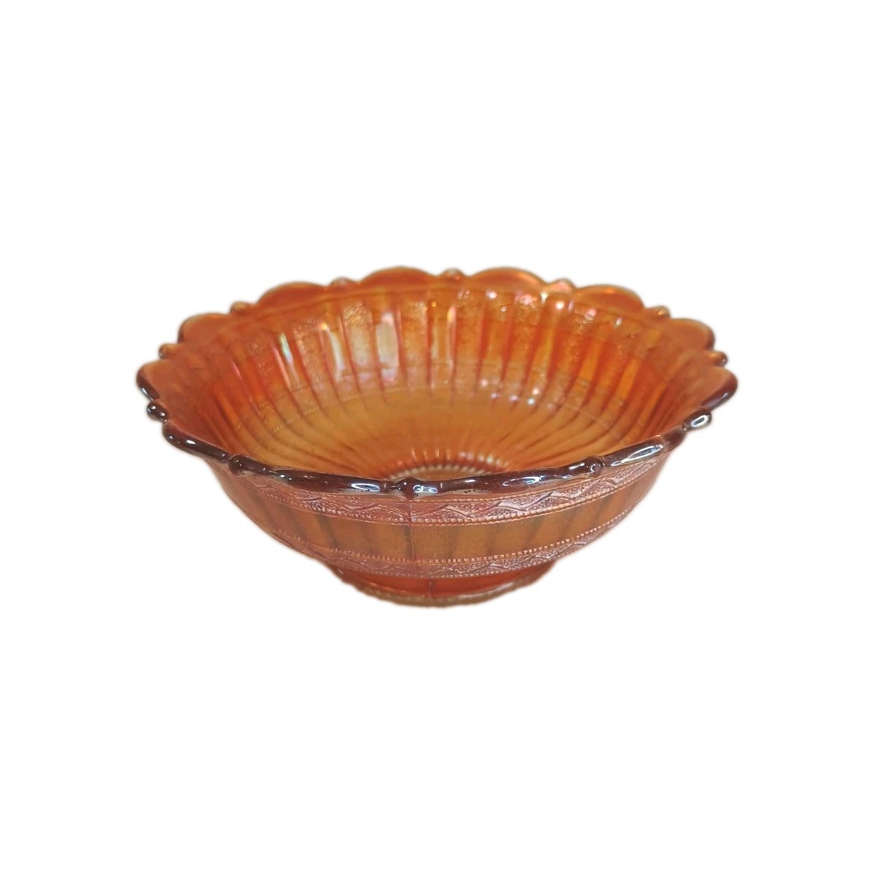 Vintage Marigold Carnival Glass Bowl Footed Strippled Rays 5.5\