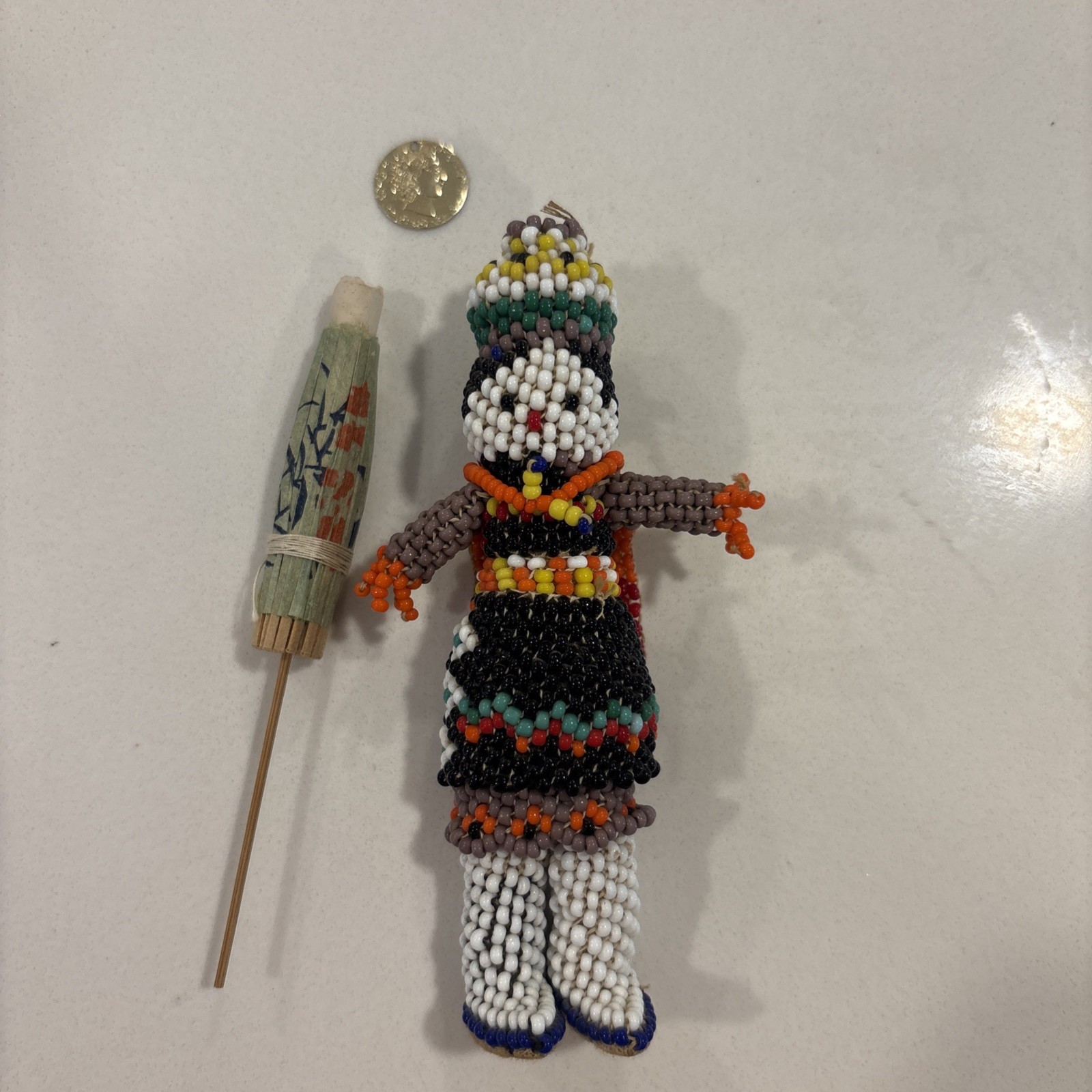 Zuni Vintage Style Hand Beaded Folk Art Doll Colorful Seed Bead Figure 4” Zuni Vintage Style Hand Beaded Folk Art Doll Colorful Seed Bead Figure 4”