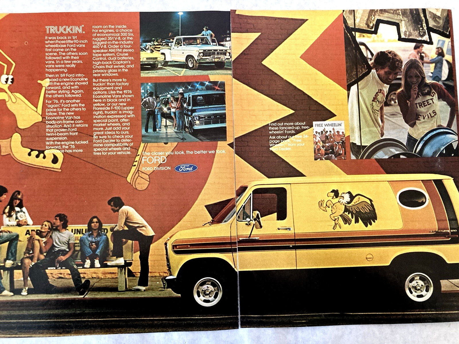 1976 Ford Van Print Ad Two Page Free Wheelin'