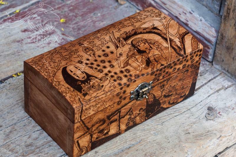 Spirited Away Box Handmade Engraved Burned Wood Jewelry Decorative Collectibles