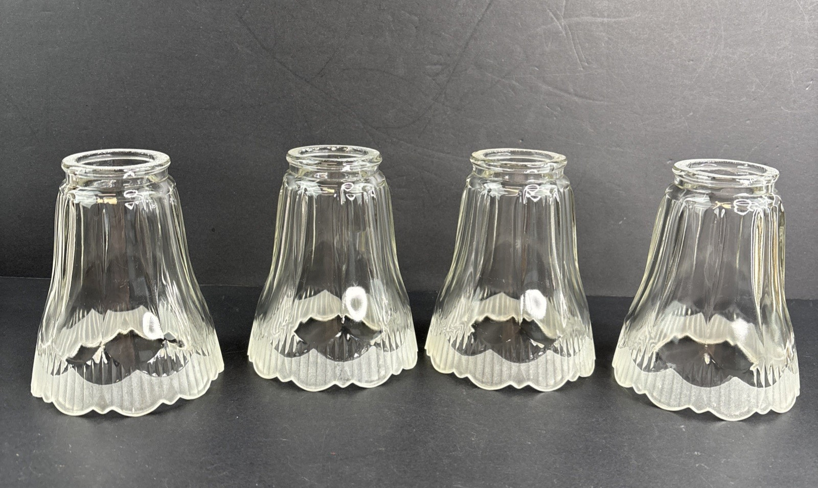 4 Matching Mid Century Clear & Frosted Glass Light Lamp Shades 2 1/4 4 Matching Mid Century Clear & Frosted Glass Light Lamp Shades 2 1/4
