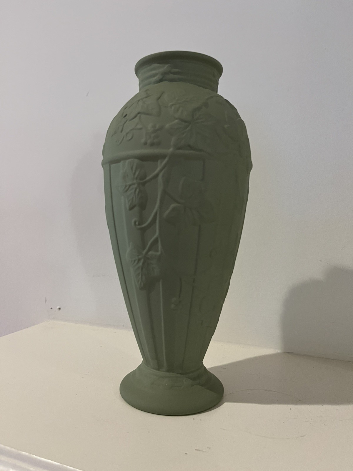 Wedgwood Sage Green Jasperware Doric Ivy Vase 7 inch Made in England