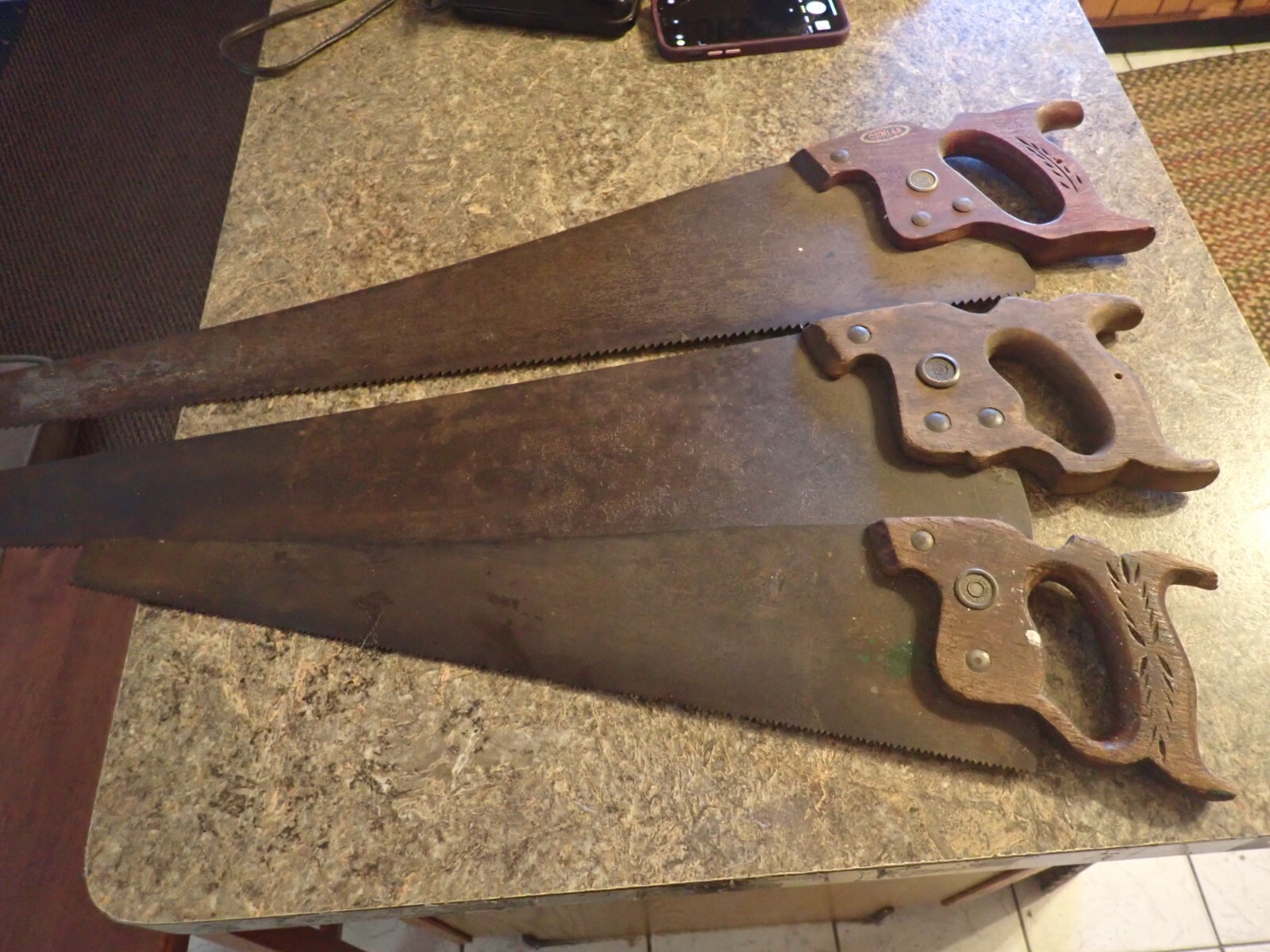 Lot of 3 vintage saws Dunlap  Disston and Warranted Superior