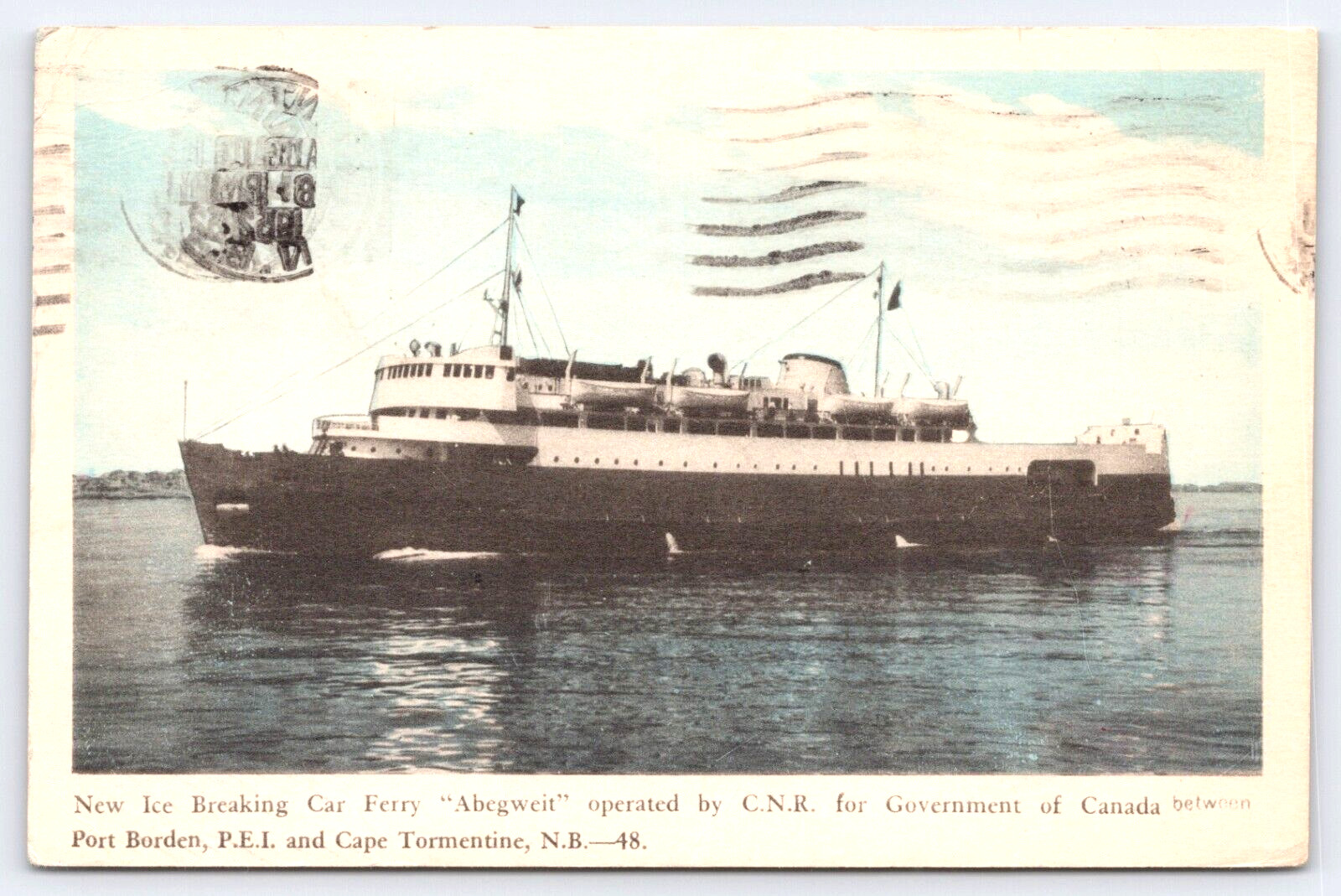 Postcard Canada Ice Breaking Car Ferry The Abegweit Operated By CNR Posted 1952