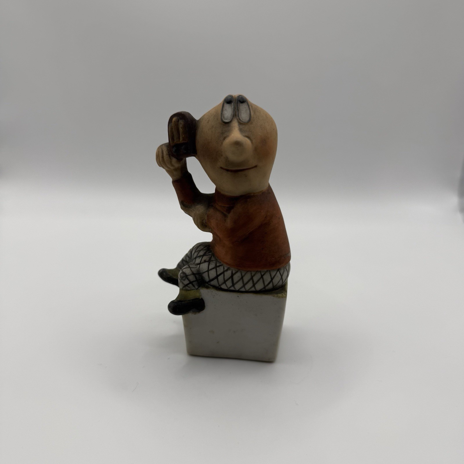 Vintage JCC Korea Figurine Man on Block 4” Ceramic Hand-Painted