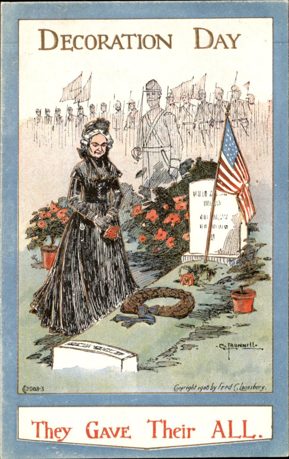 Decoration Day Civil War Widow in Black Fred C. Lounsbury c1908 Postcard bhn