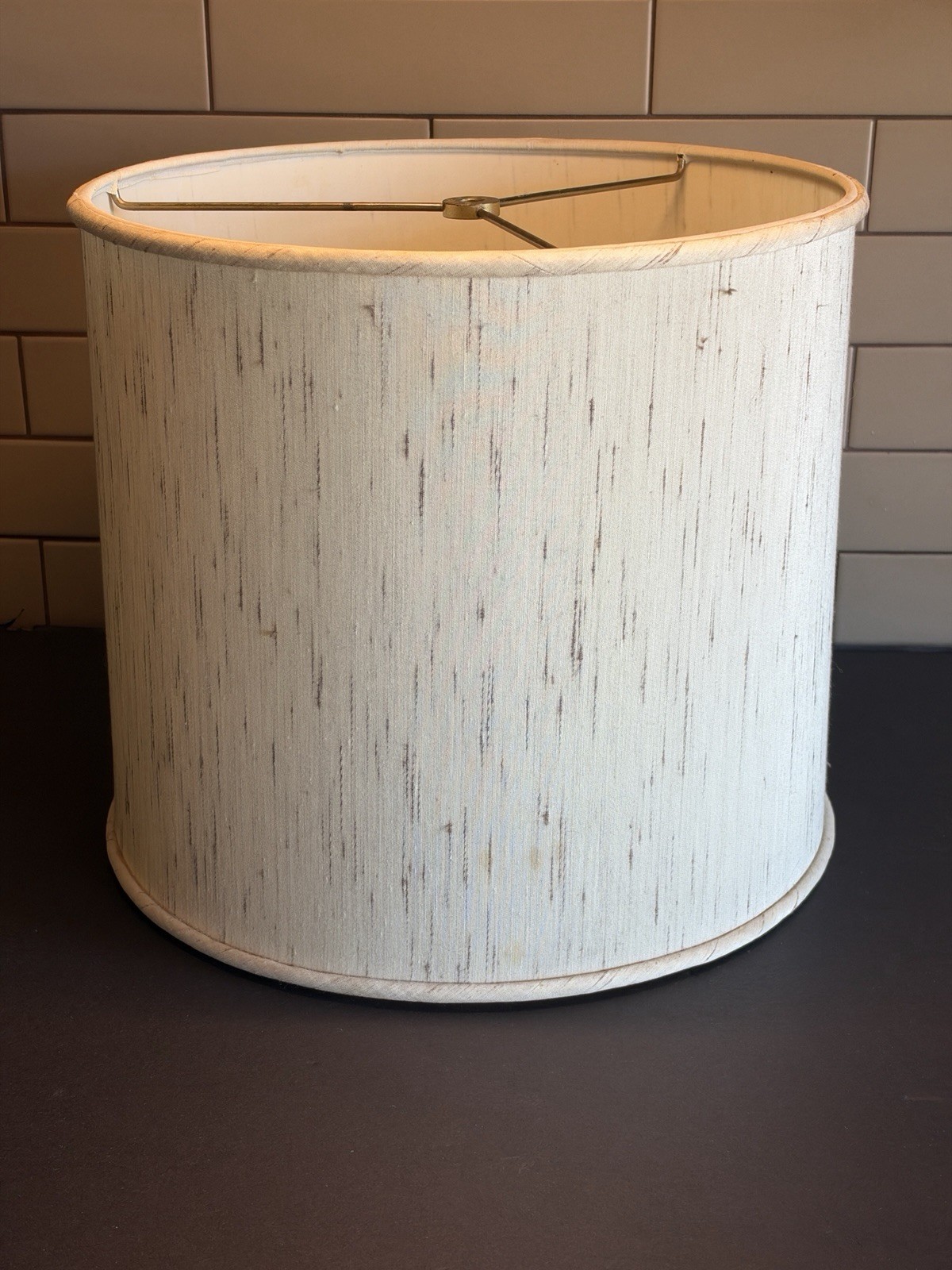 Vintage Stiffel Cream Linen Lamp Shade 13 x 12 Drum Spider