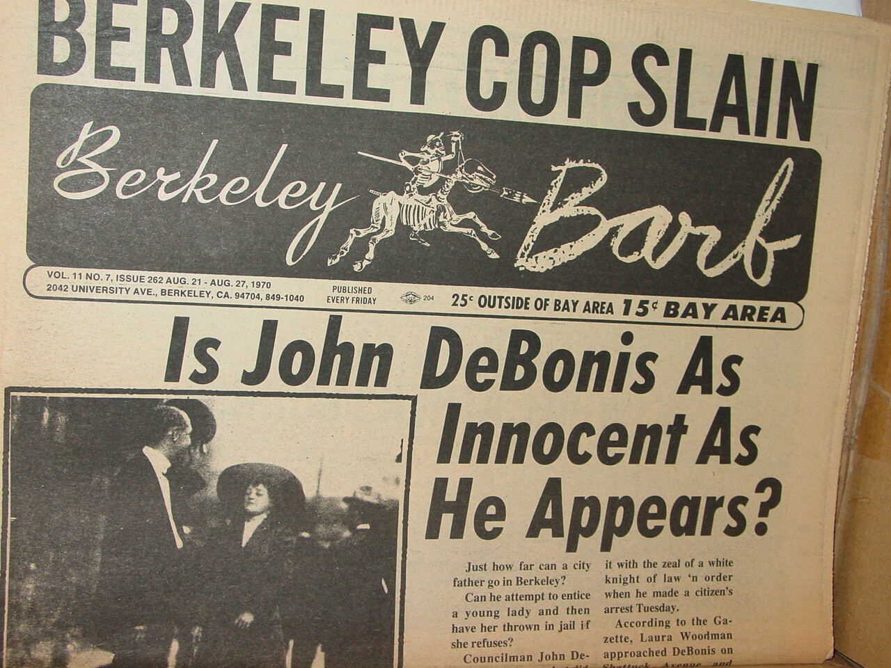 BERKELEY BARB ISSUE #262 AUGUST 21st - 27th, 1970 VINTAGE BAY AREA NEWSPAPER NOS