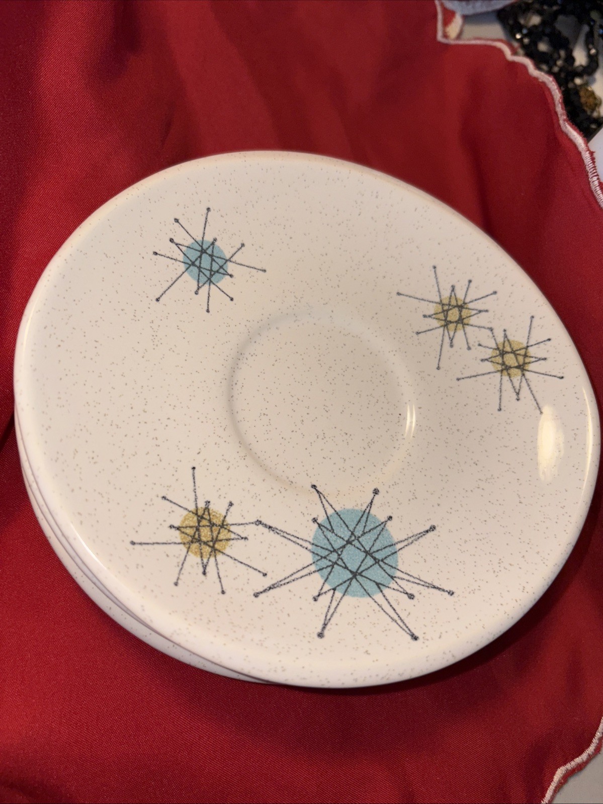 Franciscan Atomic Starburst MCM 6 In Teacup Saucer Set Of 4