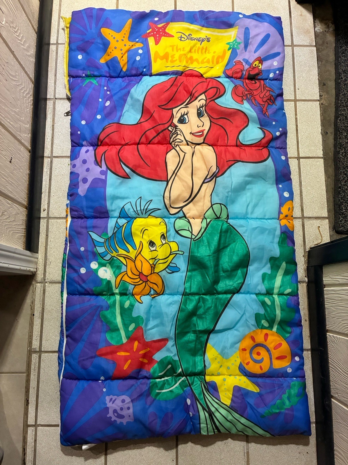 Disney’s Little Mermaid Sleeping Bag Ariel Sebastian Flounder Zips Vtg 1989
