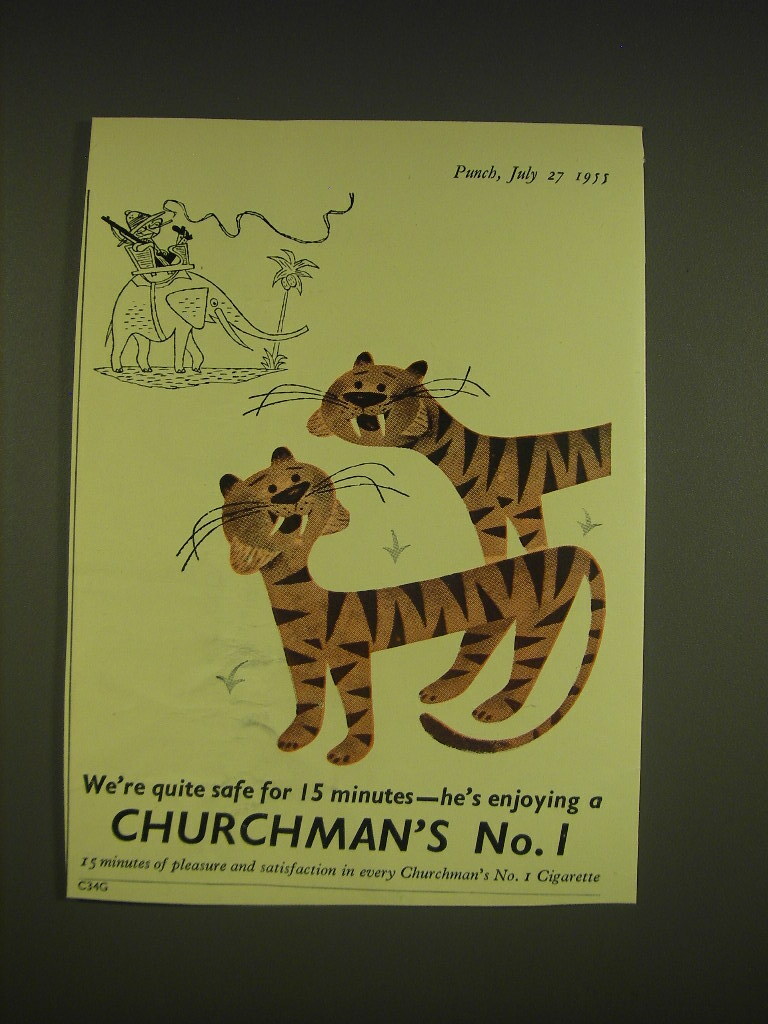 1955 Churchman's No. 1 Cigarettes Ad - We're quite safe for 15 minutes