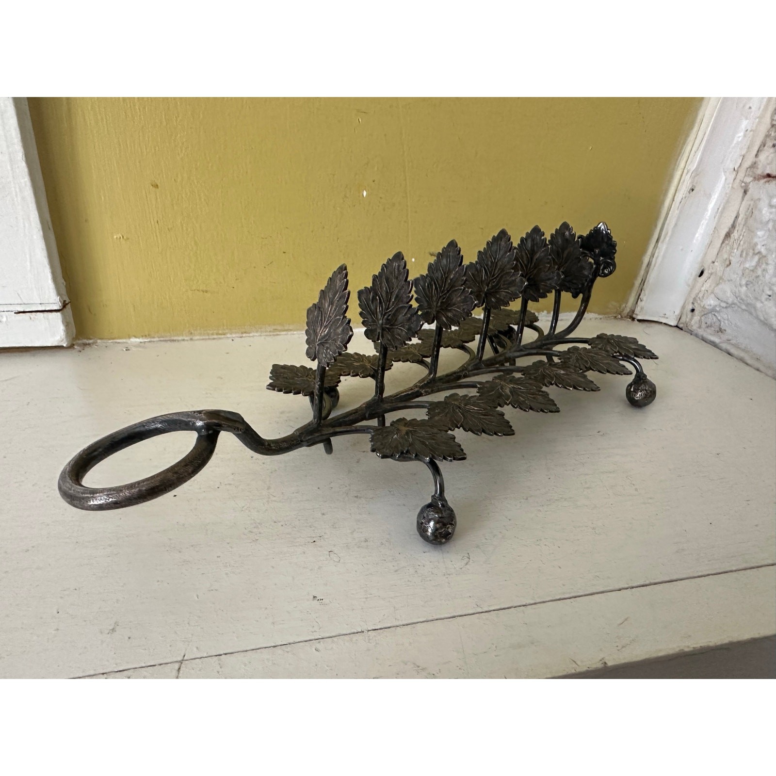 Antique Victorian Cast Silver Plated Vine Grape Leaf Toast Rack Server Novelty