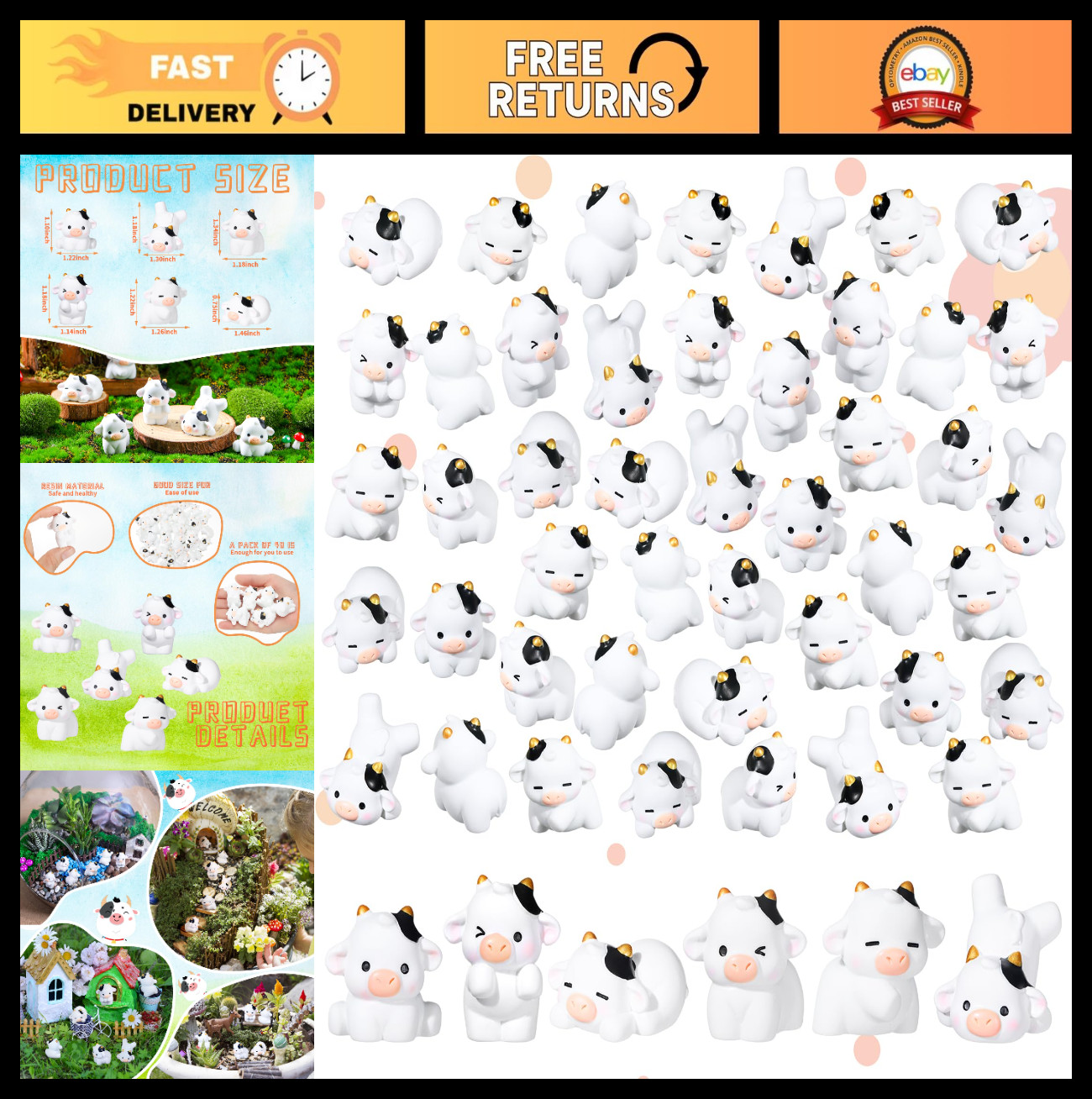48 Pcs Mini Cow Figurines - Cute Resin Tiny Animals for Garden Decor & DIY Craft