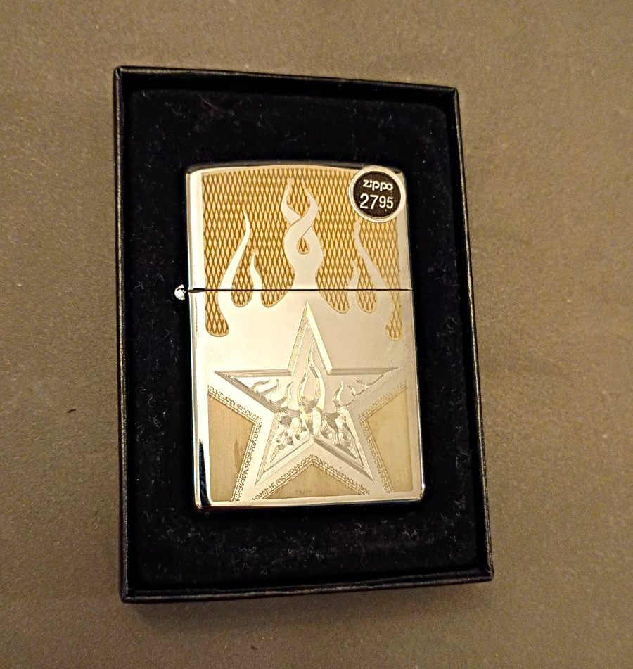 Zippo Fire Star Design Lighter Unstruck In Original Box