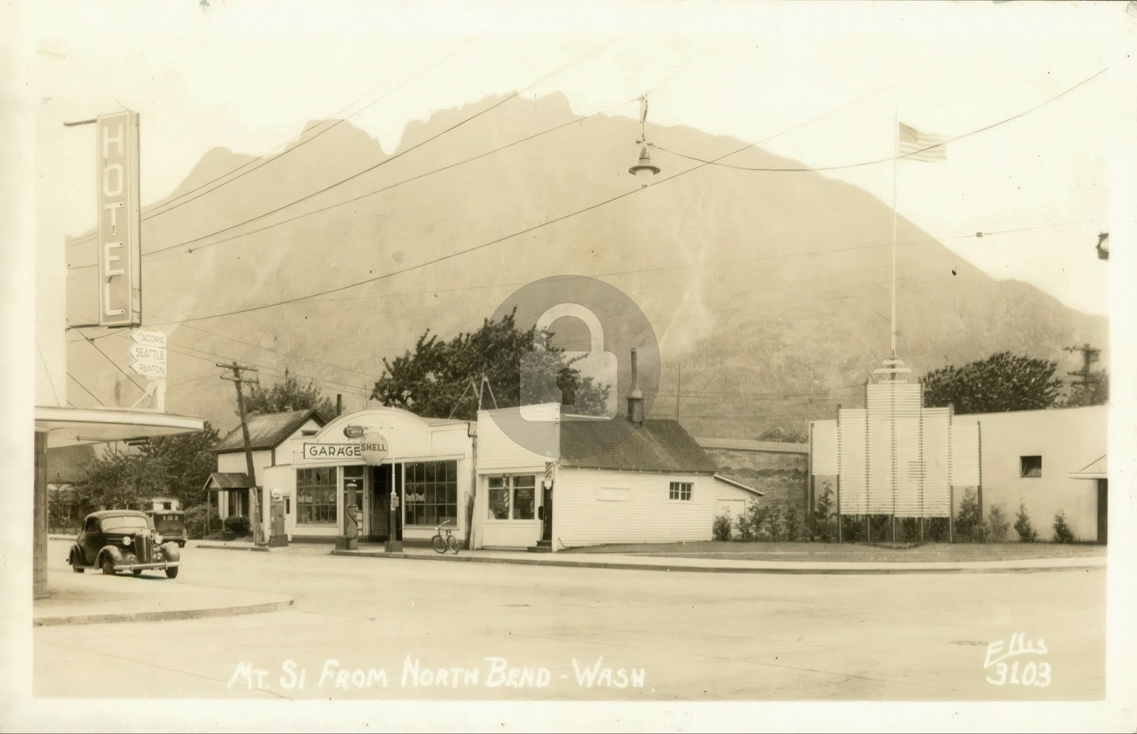 North Bend Washington Mount Si Shell Garage Ellis 1940s RPPC Photo Postcard COPY North Bend Washington Mount Si Shell Garage Ellis 1940s RPPC Photo Postcard COPY