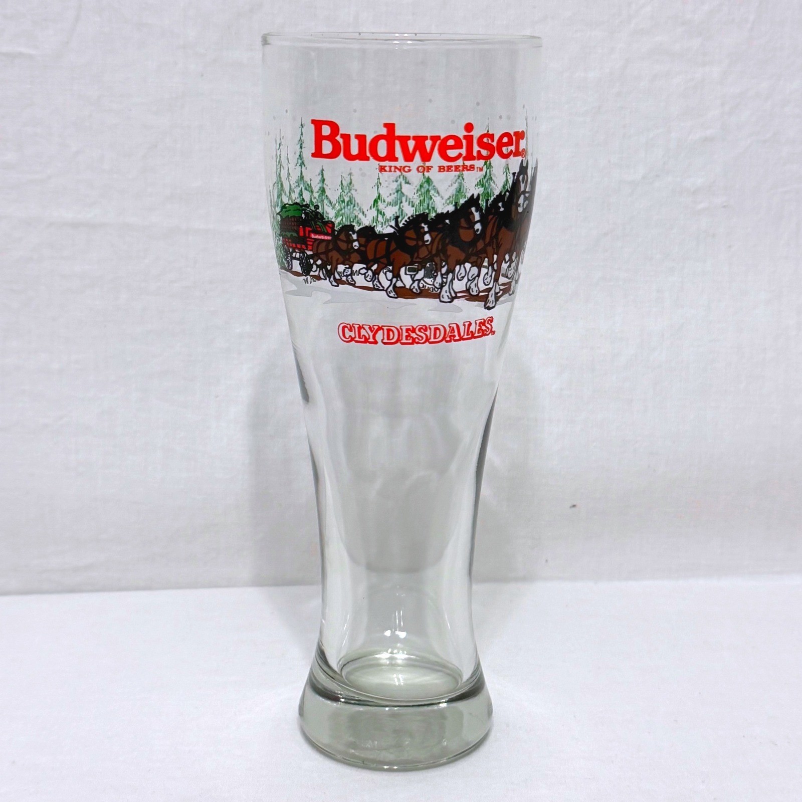 Vintage 1992 Budweiser Clydesdales Christmas Pilsner Beer Glass King of Beers