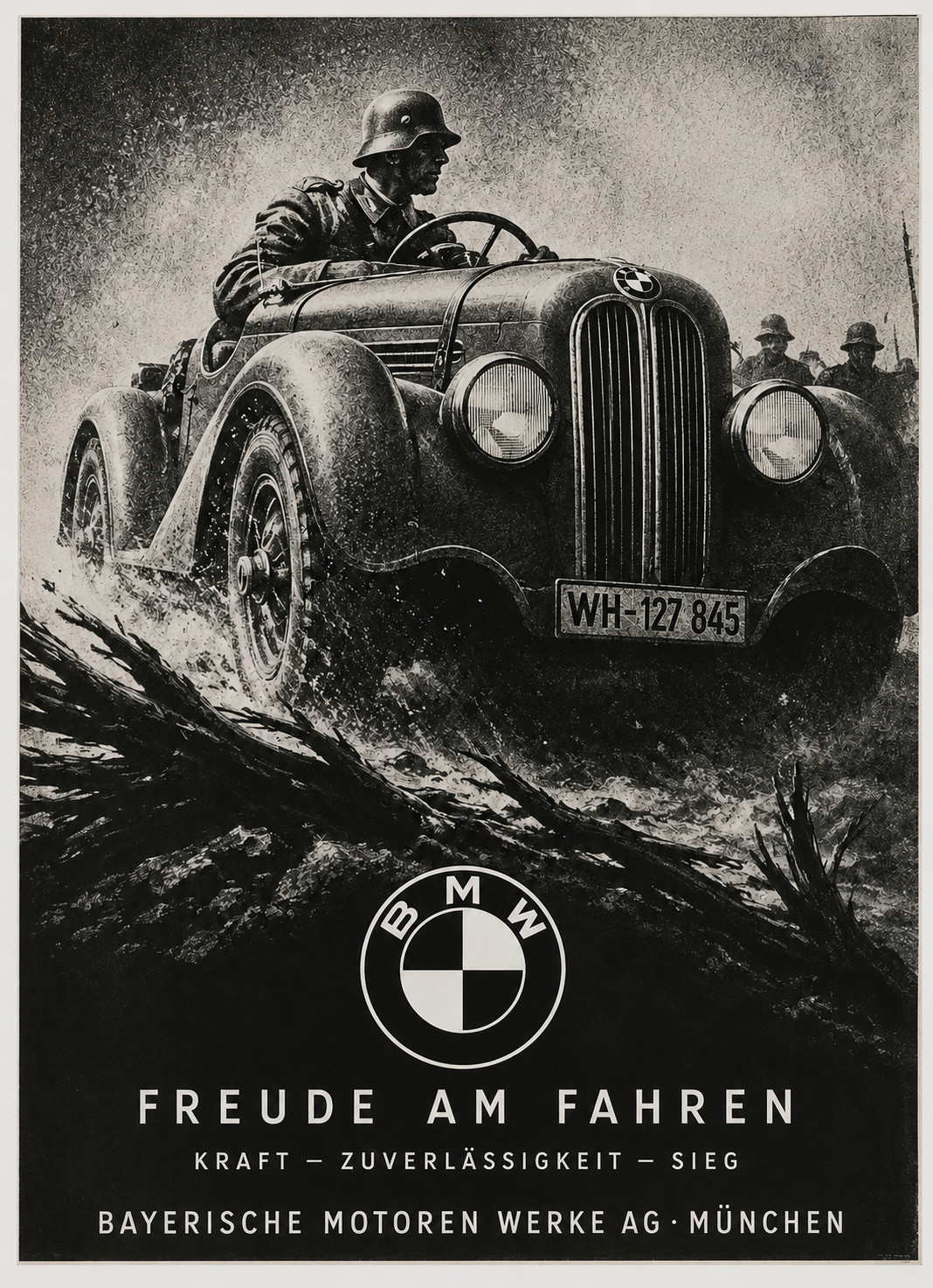 WW2 German Third Reich Elite BMW car Fahren Propaganda Military Poster