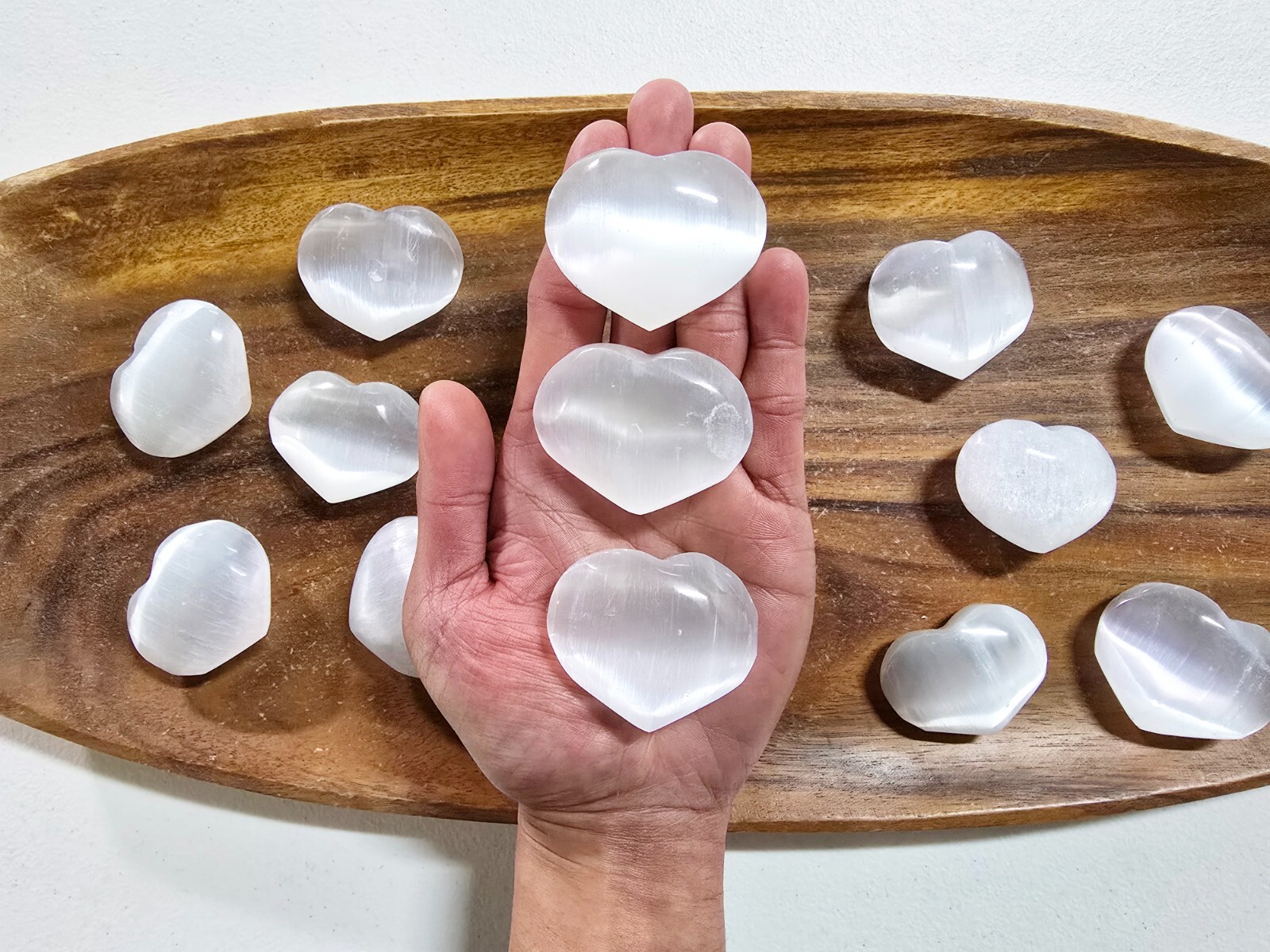 Mini Selenite Heart Pocket Stone Puffy Healing Crystal Polished Smooth