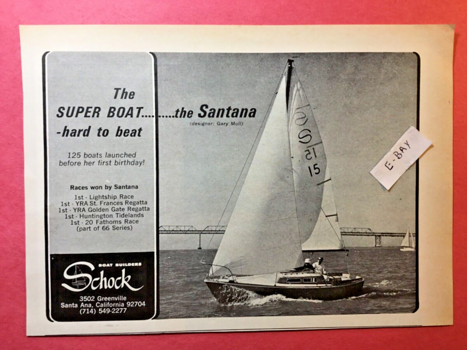 1967 Ad. Schock Boat Builders. Santa Ana, California. The Santana