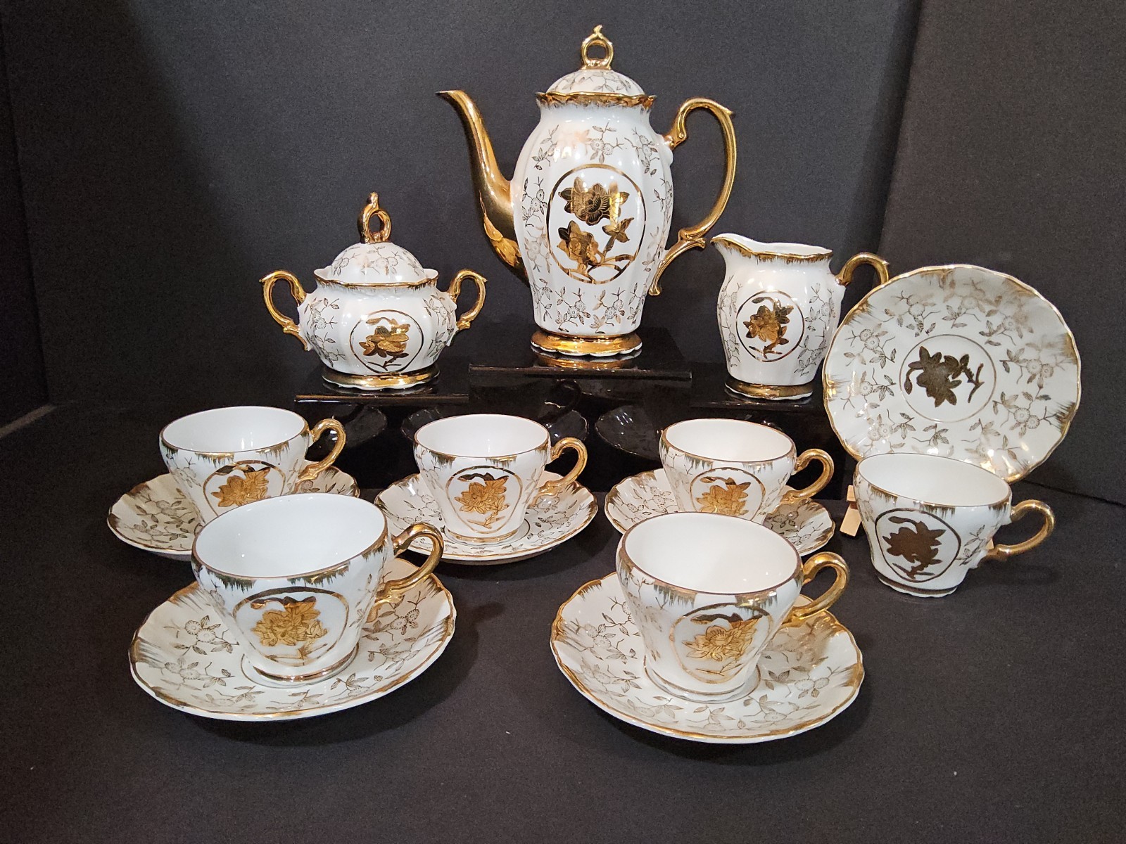 Vintage Sterling China Japan Gold Demitasse Tea Set Lot of 17 pieces BEAUTIFUL