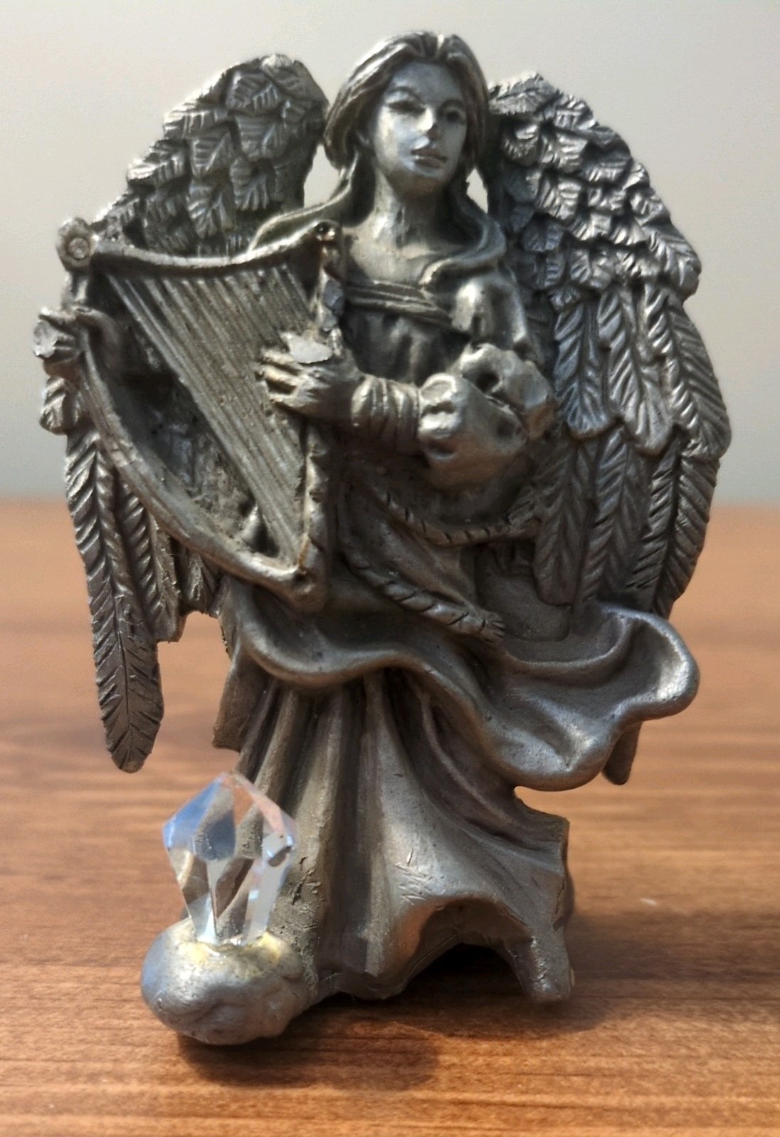 Vintage Sunglo Angel Playing A Harp With Faceted Crystal \