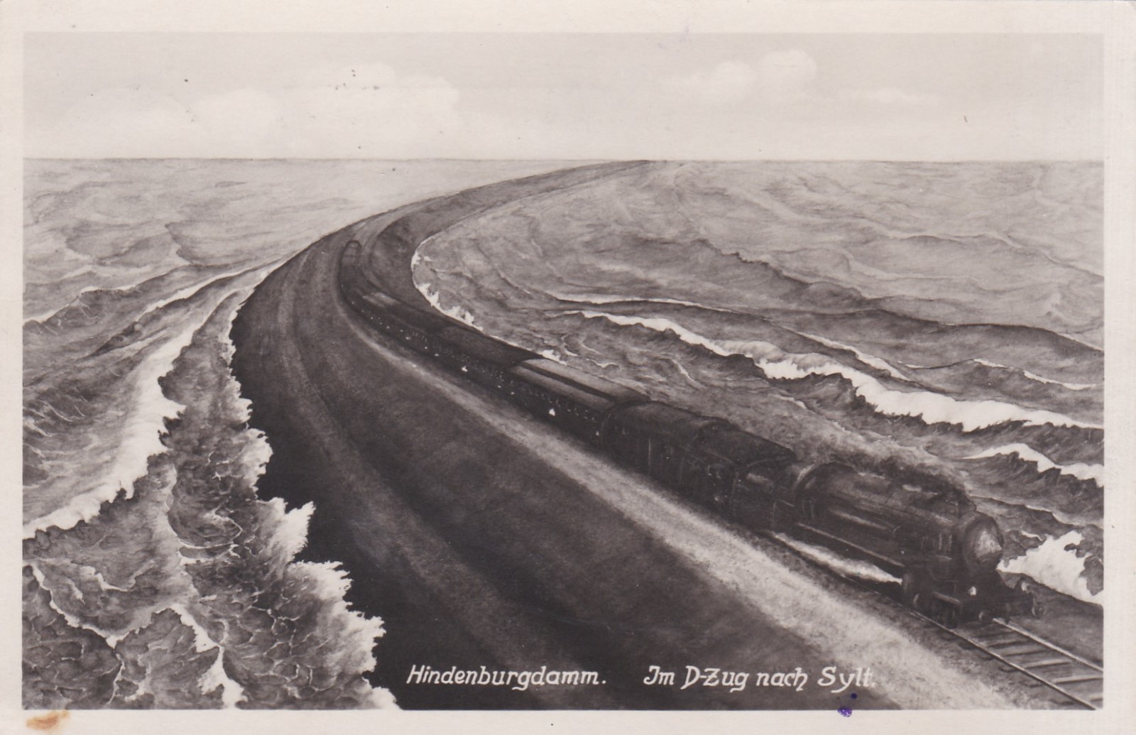 1930 Postcard German Reich Sylt in D Train Hindenburgdamm Steam Locomotive Excellent