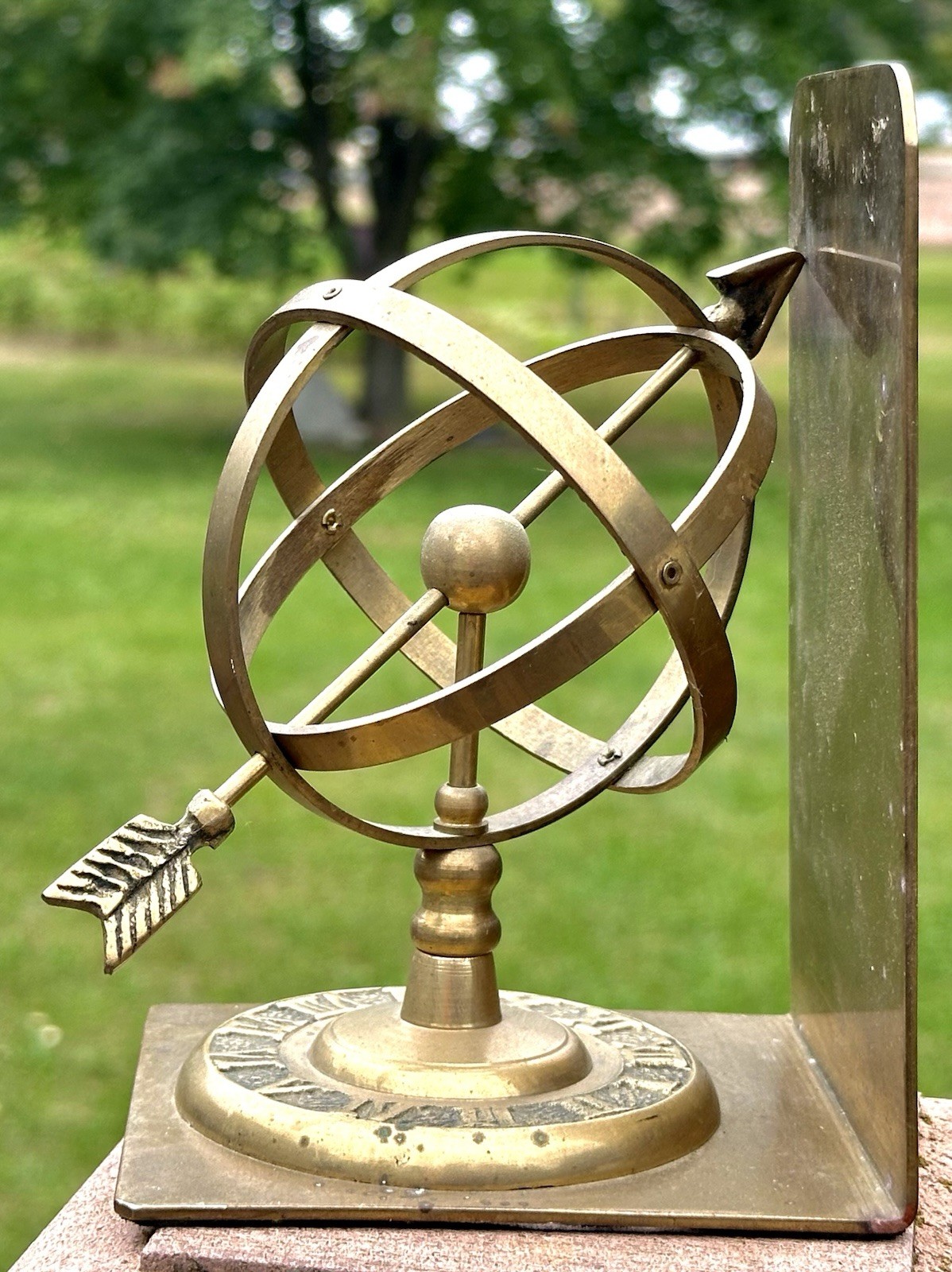 Vintage 1970’s Brass Armillary Sphere Sundial Bookend 6.75” X 5” Made in Korea