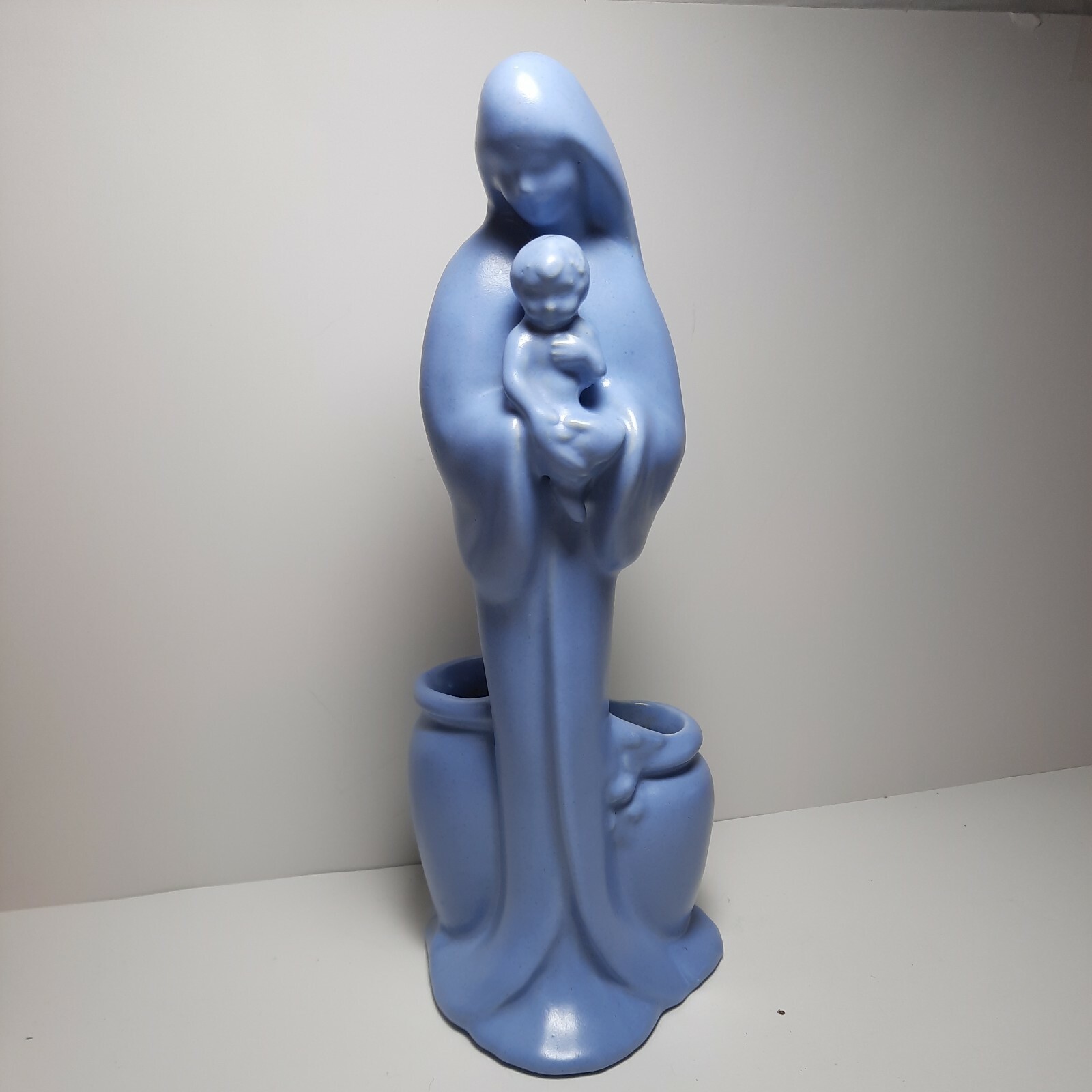 Haeger Pottery Mother Mary Madonna Jesus Planter Matte Blue Gorgeous 11