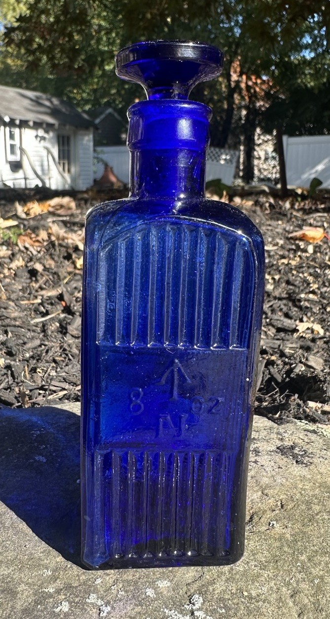Antique British Royal Navy / Admiralty Cobalt Blue Tactile Poison Bottle w/ cap