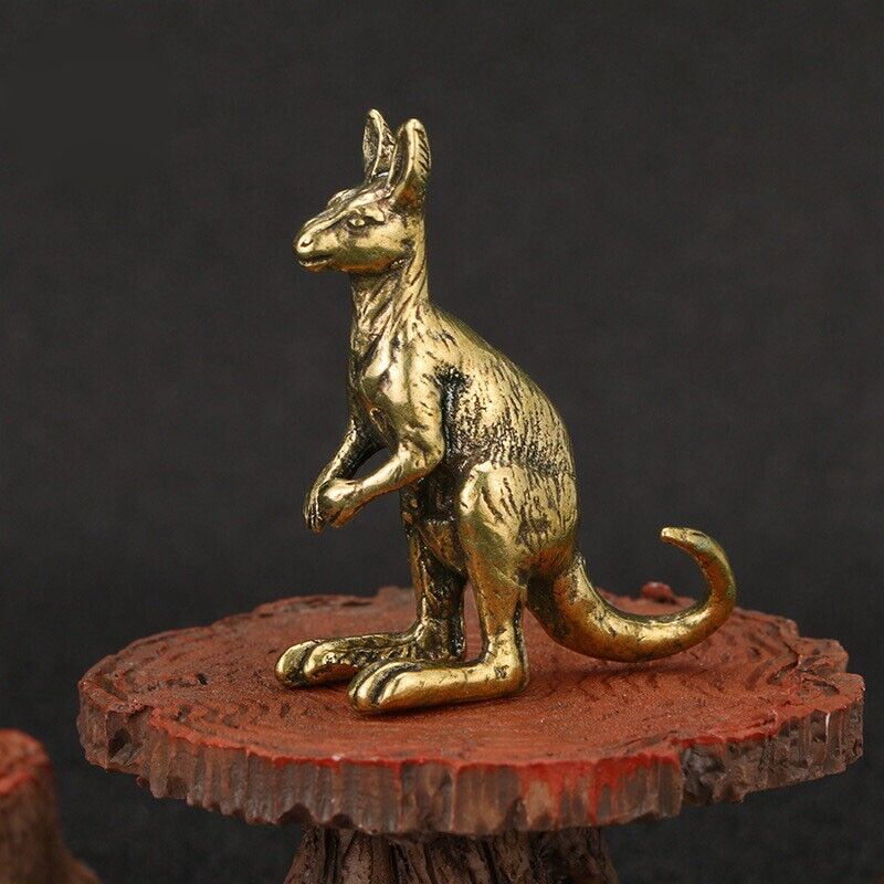 Solid Brass Kangaroo Figurine Miniature Pet Small Ornament Animal Statue Craft