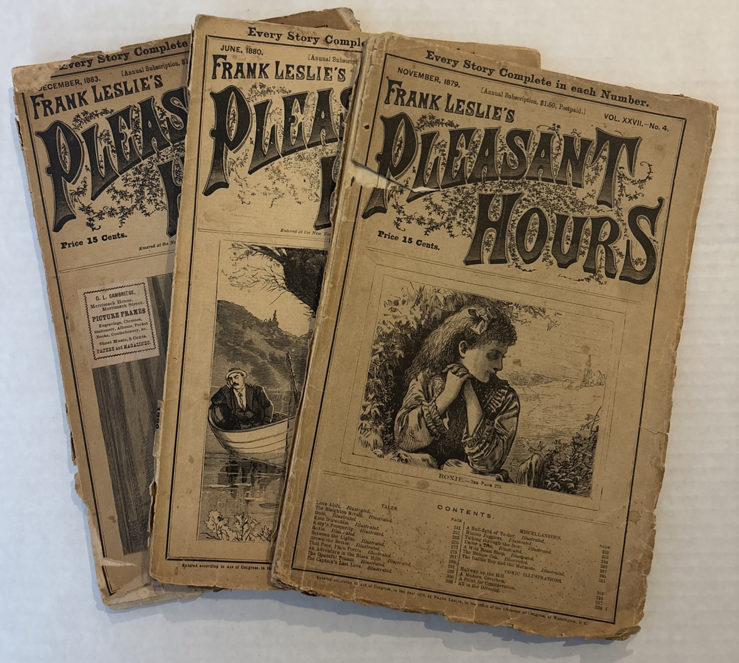 FRANK LESLIE'S Pleasant Hours - 3 Issues from 1879, 1880, 1883 Story Collections
