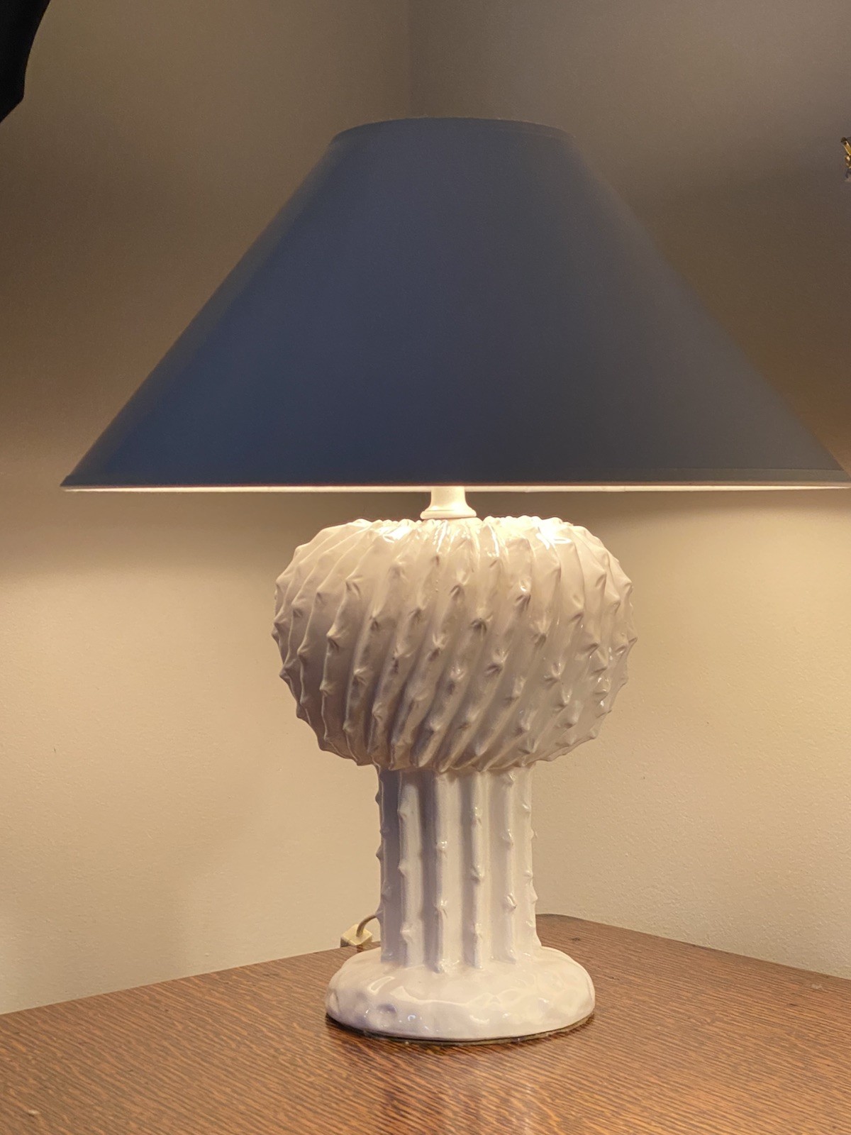 Vintage Tyndale White Ceramic Cactus Lamp Made in Italy dated 1973 New Shade Vintage Tyndale White Ceramic Cactus Lamp Made in Italy dated 1973 New Shade